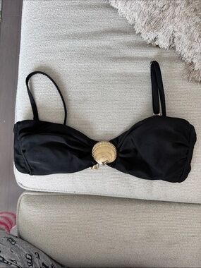 Shade & Shore Black Bikini Top with Gold Shell Accent
